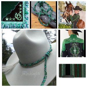 JRW Hand Made Cowboy  Green Rainbow Black Hat Band